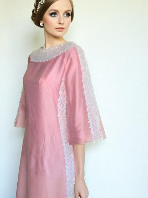 60s Vintage Pink Bridesmaid Dress Wedding Gown Formal