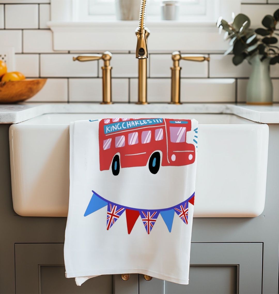 King Charles London Bus Organic Cotton Tea Towel