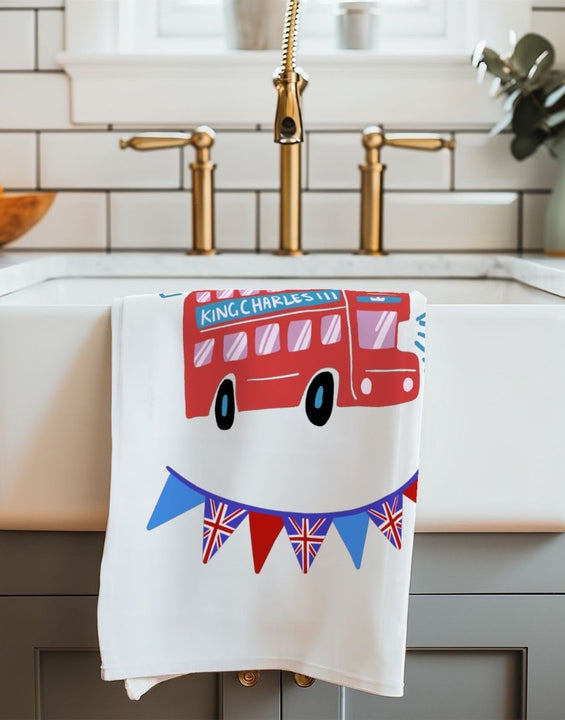 King Charles London Bus Organic Cotton Tea Towel