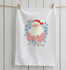 Father Christmas Printed Tea Towel Cotton