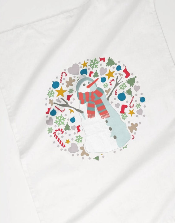 Christmas Snowman Printed Tea Towel