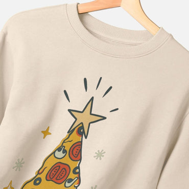 Sweat-shirt de Noël à col ras du cou avec motif pizza au quotidien