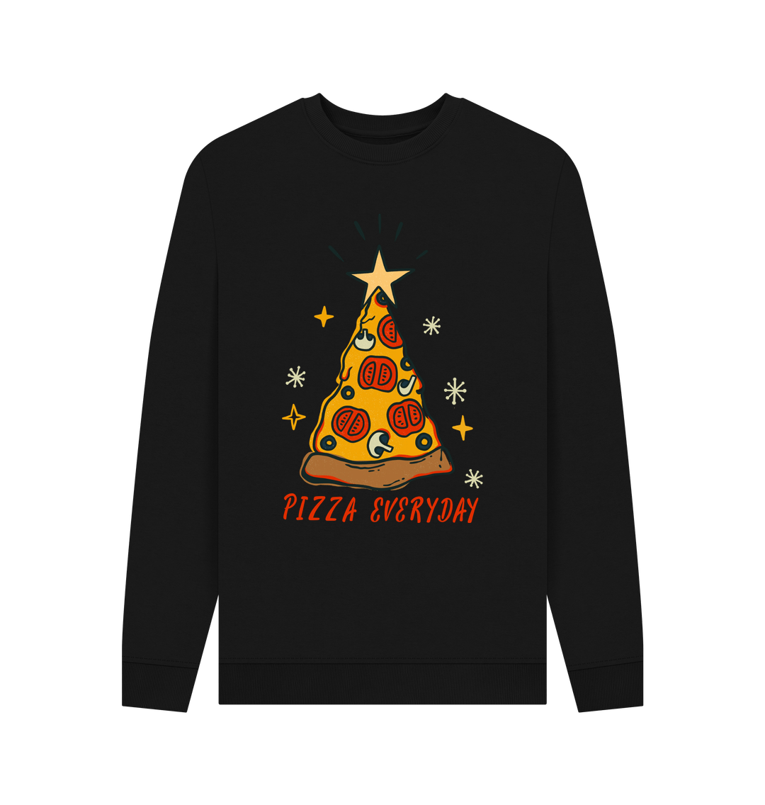 Christmas Sweatshirt Crewneck Graphic Pizza Everyday Black