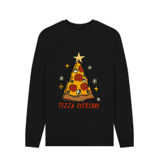 Christmas Sweatshirt Crewneck Graphic Pizza Everyday Black