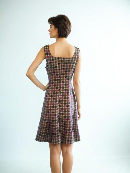 80s Vintage Silk Fit Flare Dress Geometric