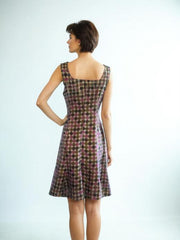 80s Vintage Silk Fit Flare Dress Geometric