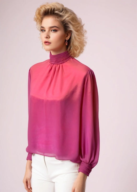 Vintage Pink Blouse High Neck