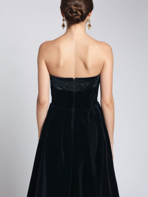 Laura Ashley Black Velvet Strapless Party Dress 80s