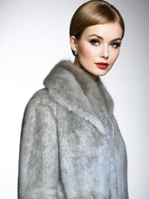 Vintage 60s Mod Faux Fur Coat Silver Grey