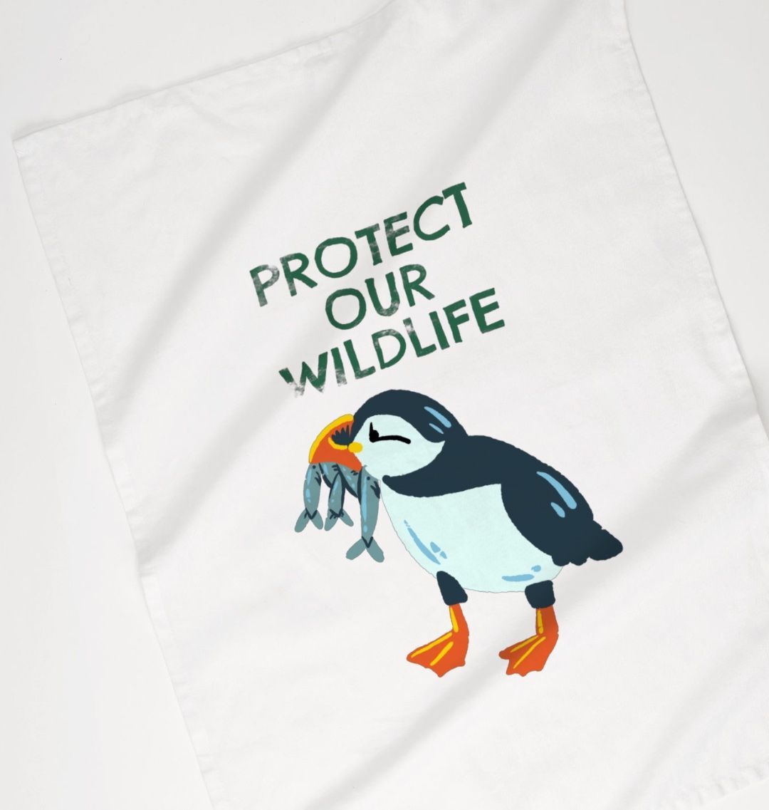 Protect Our Wildlife Puffin Organic Cotton Tea Towel