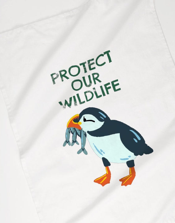 Protect Our Wildlife Puffin Organic Cotton Tea Towel