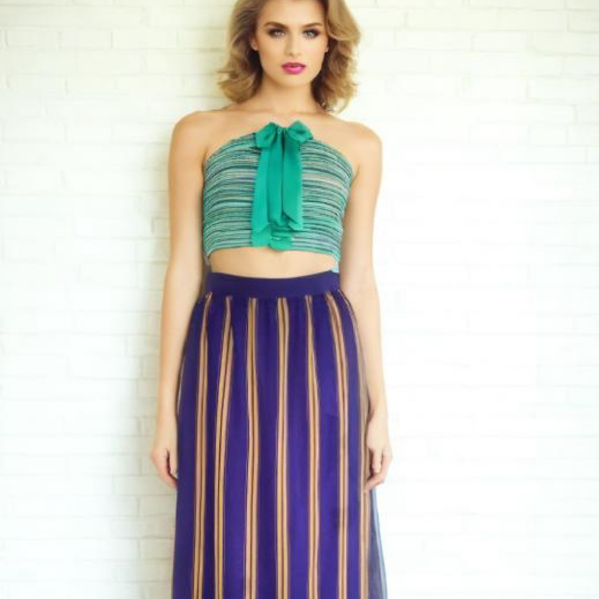 Vintage 80s Chiffon Skirt Purple Striped