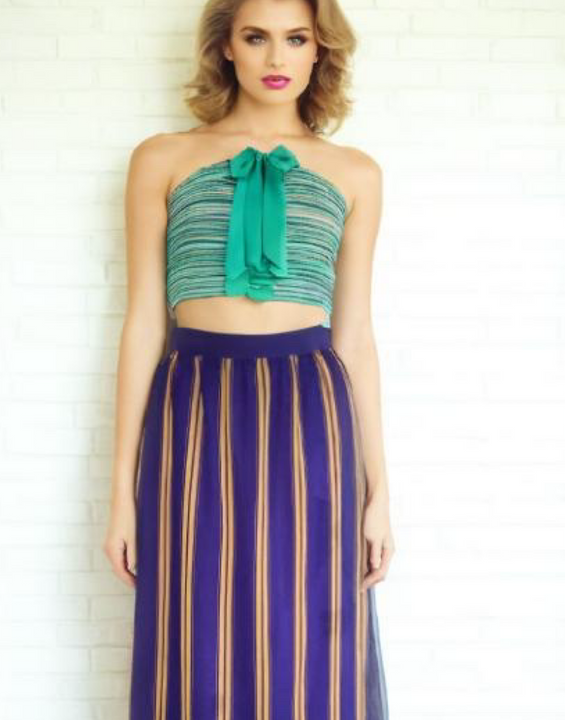 Vintage 80s Chiffon Skirt Purple Striped