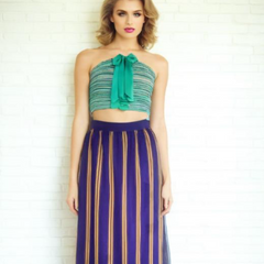 Vintage 80s Chiffon Skirt Purple Striped