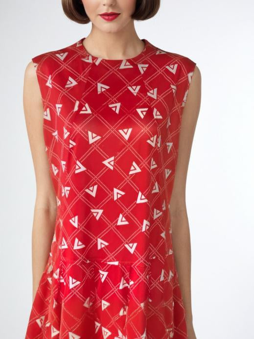 60s Vintage Red Geometric Dress Sleeveless