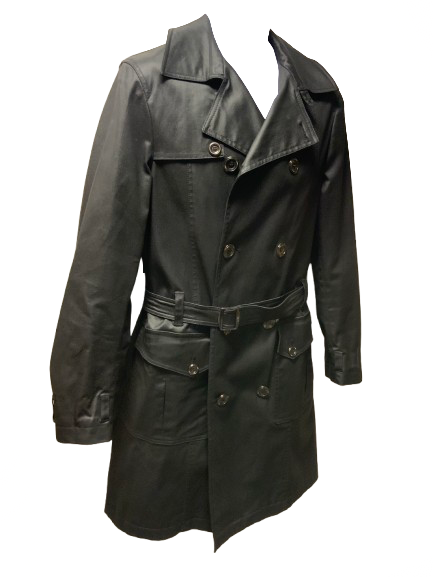 Vintage Y2K Versace Leather Look Trench Coat Black