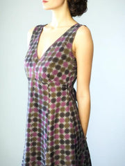 80s Vintage Silk Fit Flare Dress Geometric