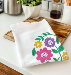 Organic Cotton Floral Happiness Tea Towel