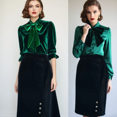 80s Vintage Black Velvet High Waist Skirt