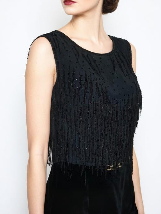 60s Vintage Black Beaded Camisole Top