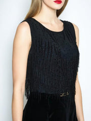 60s Vintage Black Beaded Camisole Top