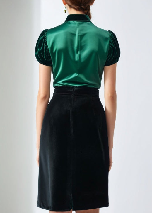 80s Vintage Black Velvet High Waist Skirt