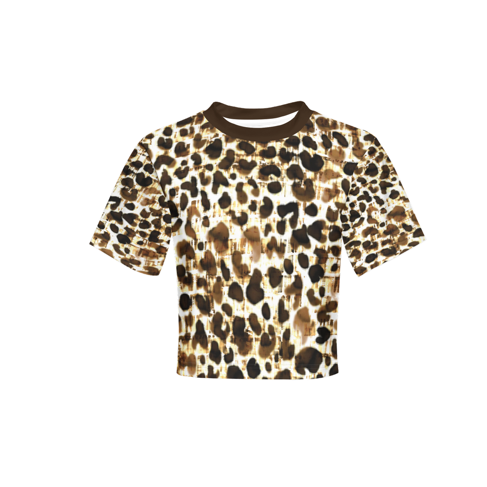 Leopard Print Cropped Short T Shirt