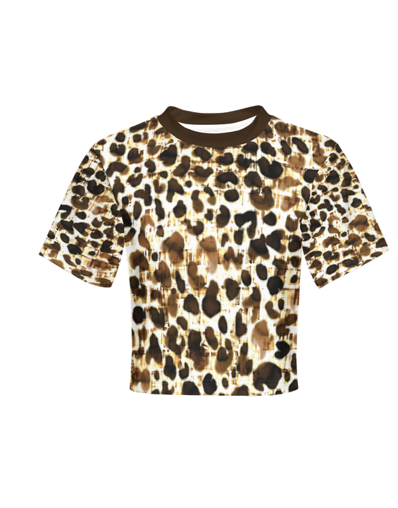 Leopard Print Cropped Short T Shirt