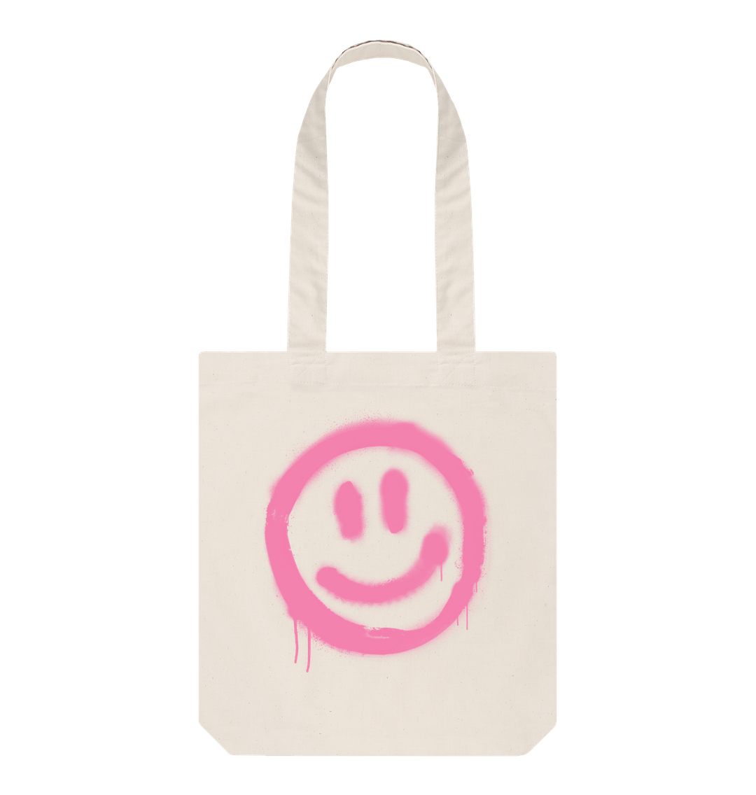 Retro Smiley Face Tote Bag Organic Cotton Natural One Size