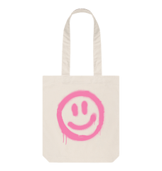 Retro Smiley Face Tote Bag Organic Cotton Natural One Size