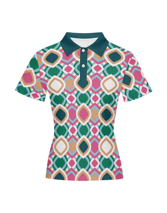 Mod Ska Style Geometric Slim Fit Polo Top