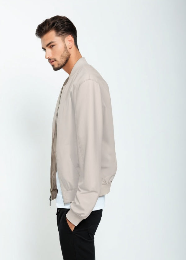 Beige Bomber Jacket Men