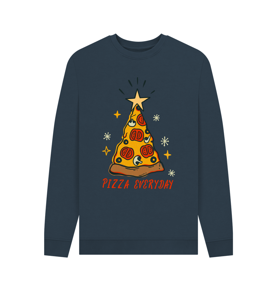 Christmas Sweatshirt Crewneck Graphic Pizza Everyday Navy Blue