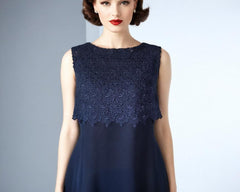 Vintage 50s Cocktail Dress Chiffon Navy Blue