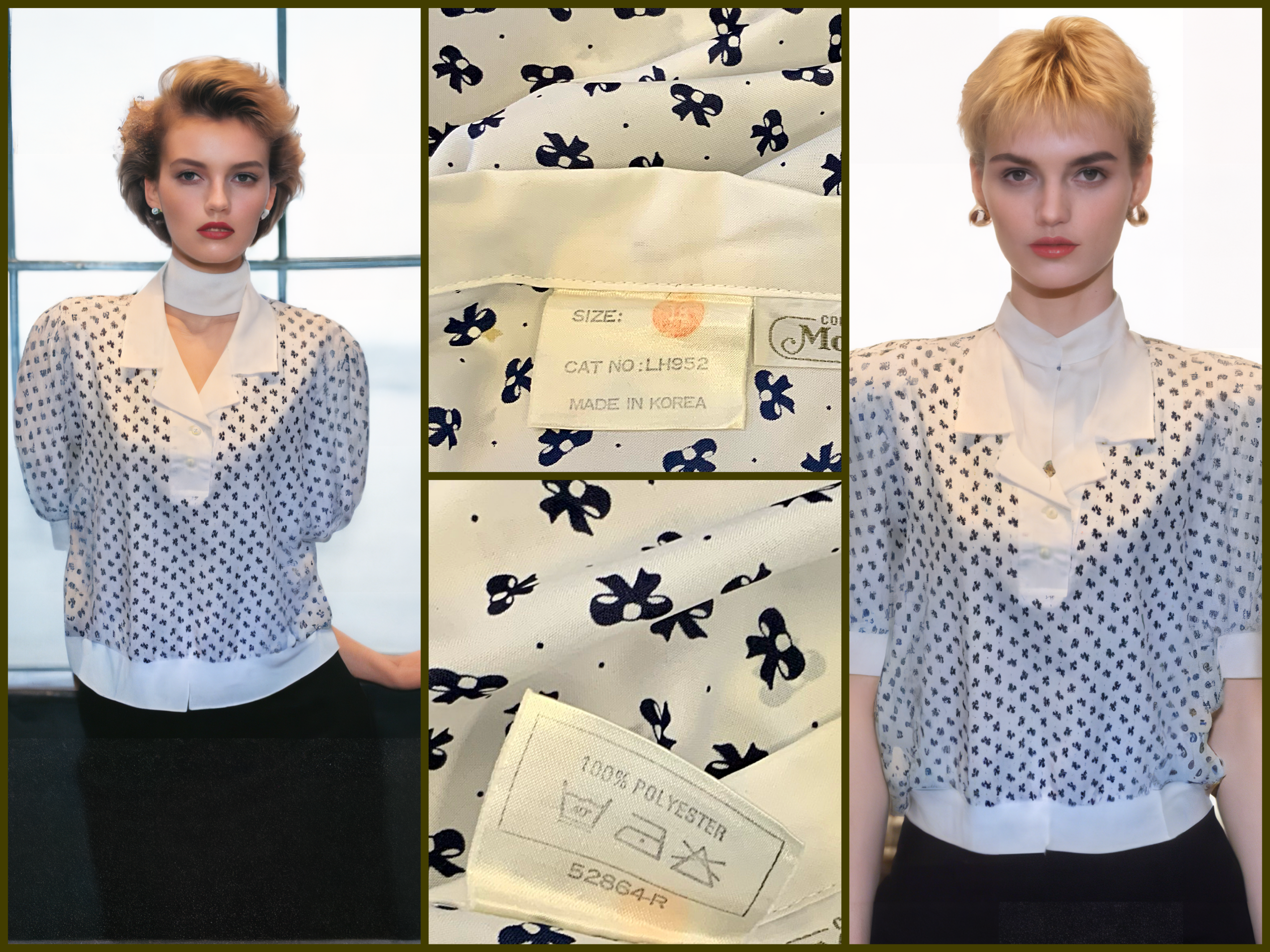 80s Vintage Short Sleeve Blouse With Shoulder Pads