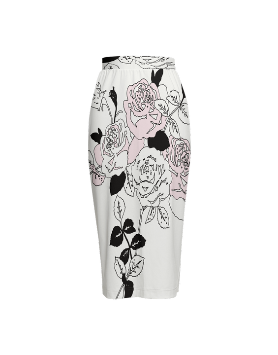 Rose Print Pencil Skirt Women