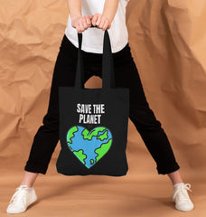 Save the Planet Organic Cotton Tote Bag Black