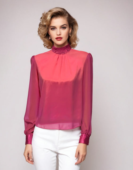 Vintage Pink Blouse High Neck