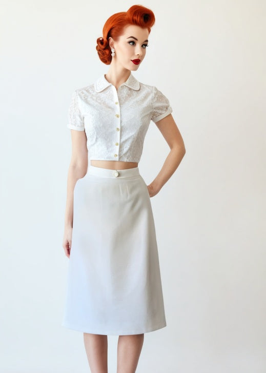 Pin Up 50s Vintage Rockabilly Straight Skirt White