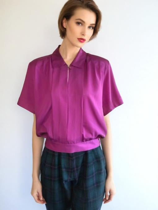 Vintage 80s Blouse Pink Short Sleeve