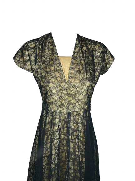 Vintage 50s Black Lace Dress Rockabilly