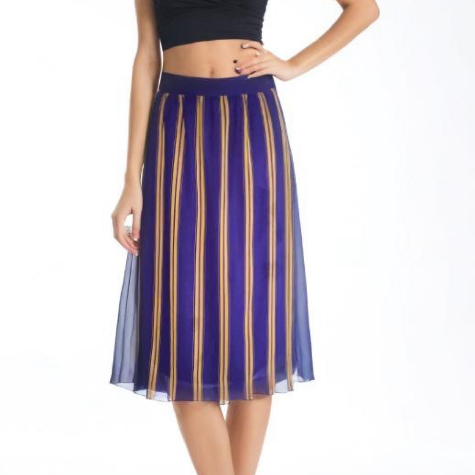 Vintage 80s Chiffon Skirt Purple Striped