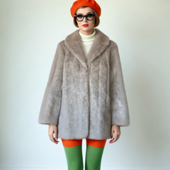 Vintage 60s Mod Faux Fur Coat Silver Grey