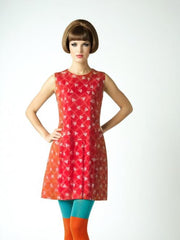 60s Vintage Red Geometric Dress Sleeveless