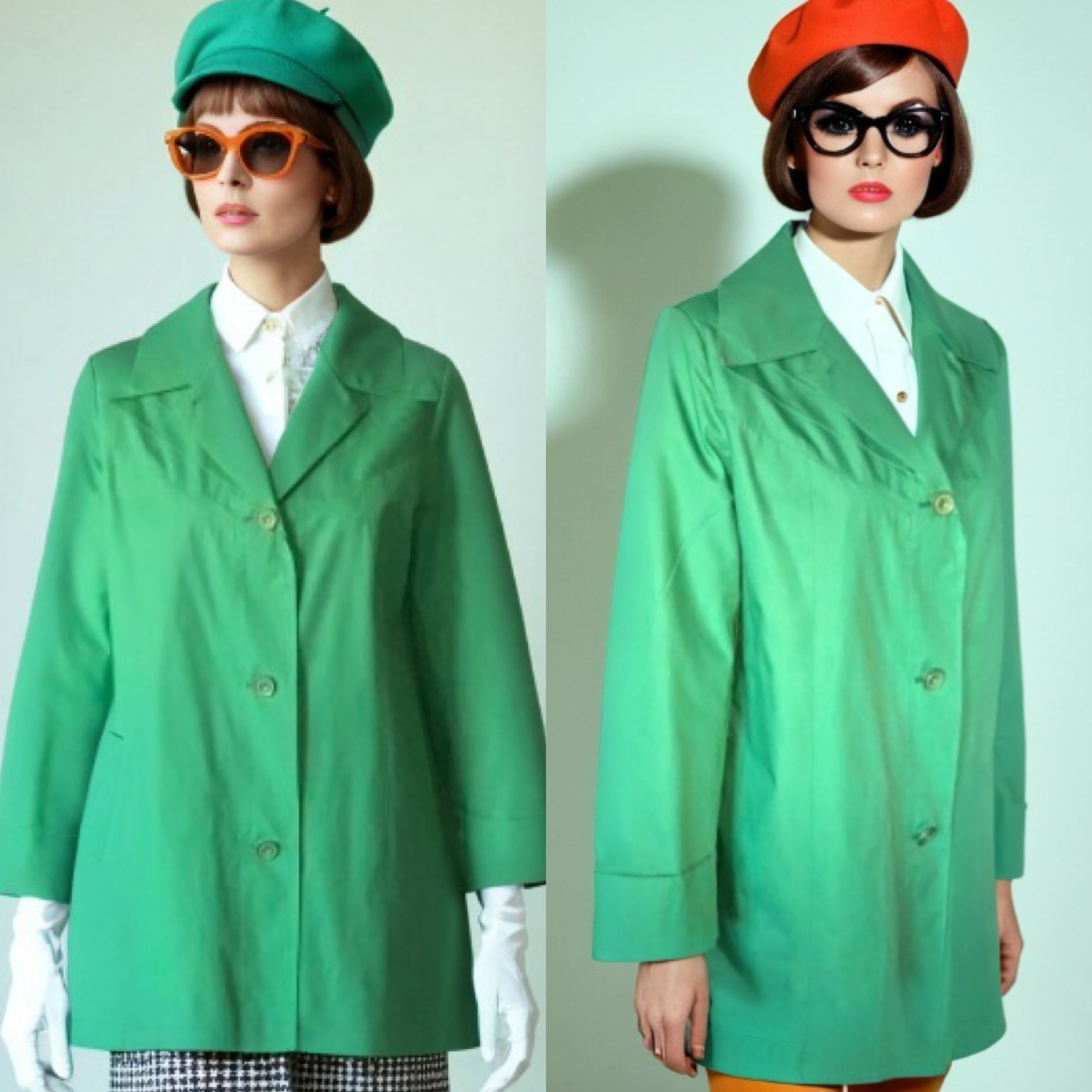 Vintage Mod Trench Coat Green Raincoat