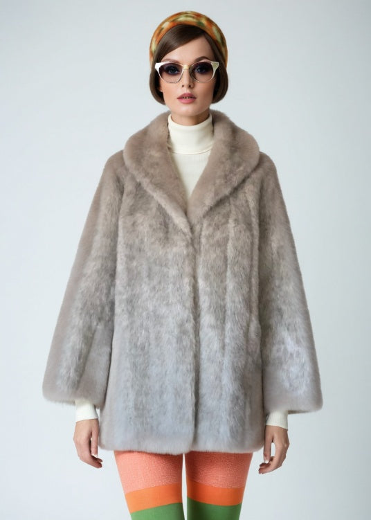 Vintage 60s Mod Faux Fur Coat Silver Grey