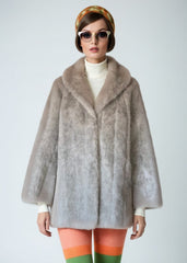 Vintage 60s Mod Faux Fur Coat Silver Grey