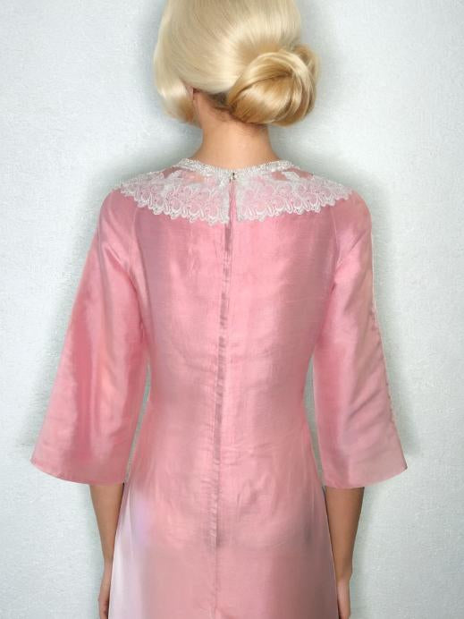 60s Vintage Pink Bridesmaid Dress Wedding Gown Formal