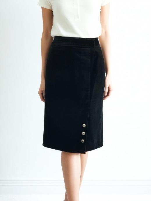 80s Vintage Black Velvet High Waist Skirt