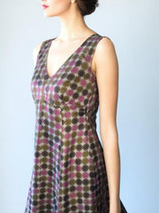 80s Vintage Silk Fit Flare Dress Geometric